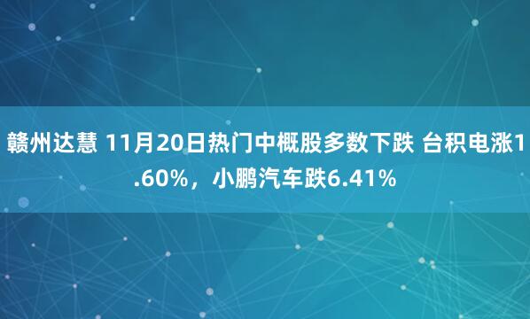 赣州达慧 11月20日热门中概股多数下跌 台积电涨1.60%，小鹏汽车跌6.41%